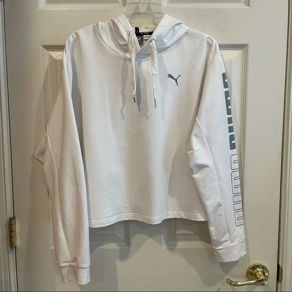Puma White Cropped Hoodie Long Sleeve